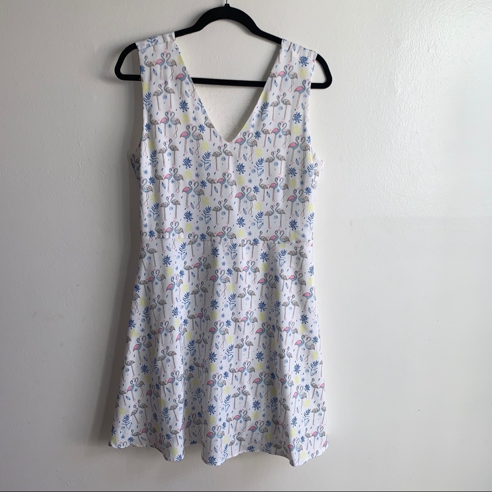 Flamingo Print Sleeveless Dress Skater Flare